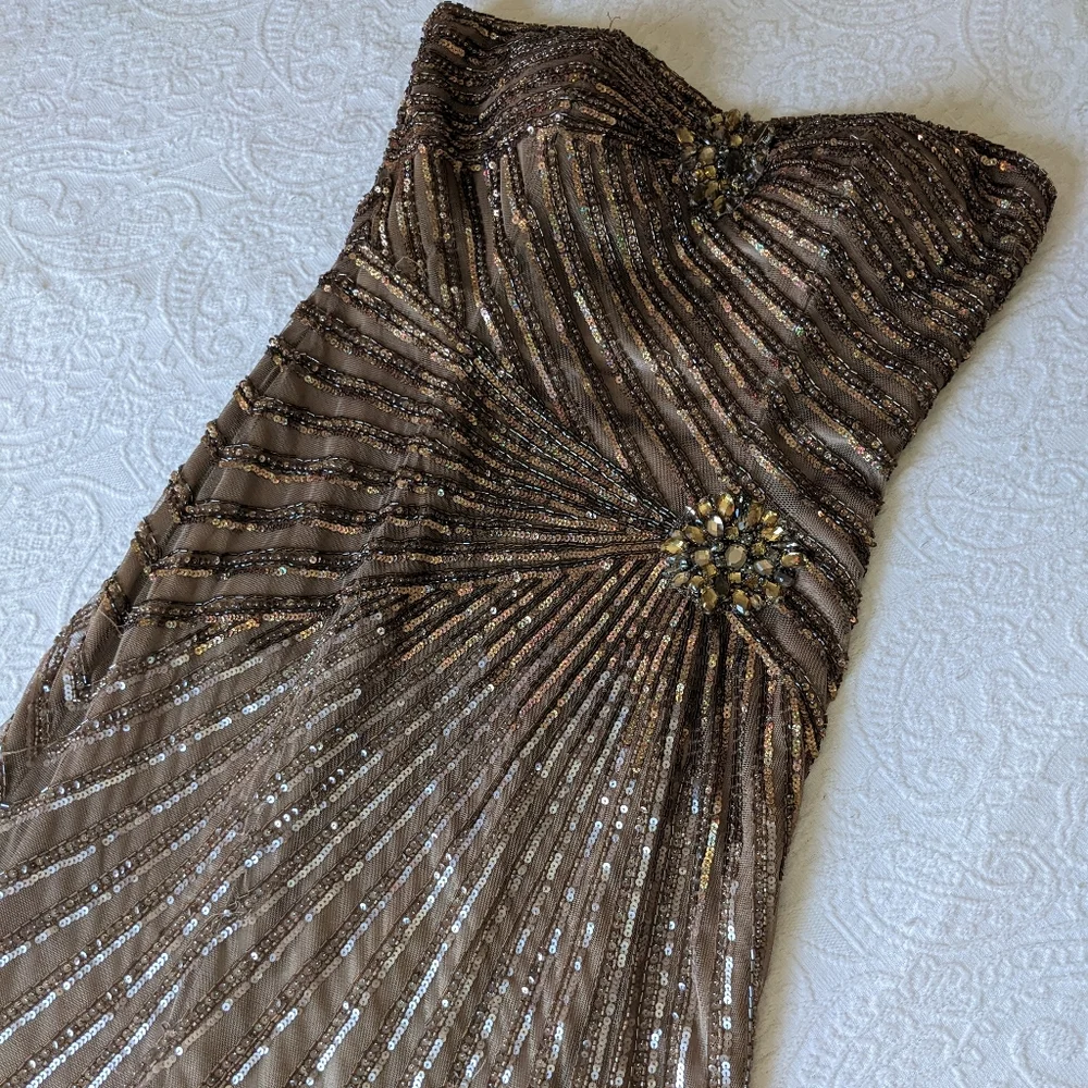 Strapless Champagne Formal Prom Dress - Picture 1 of 10